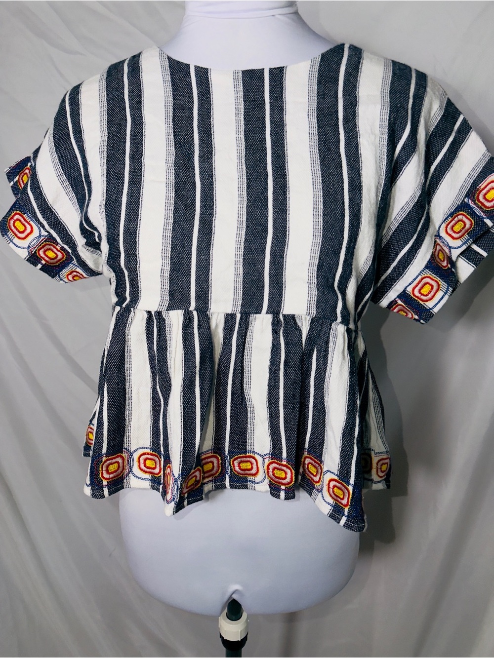 Maeve Vieques Striped Open Back Peplum Blouse